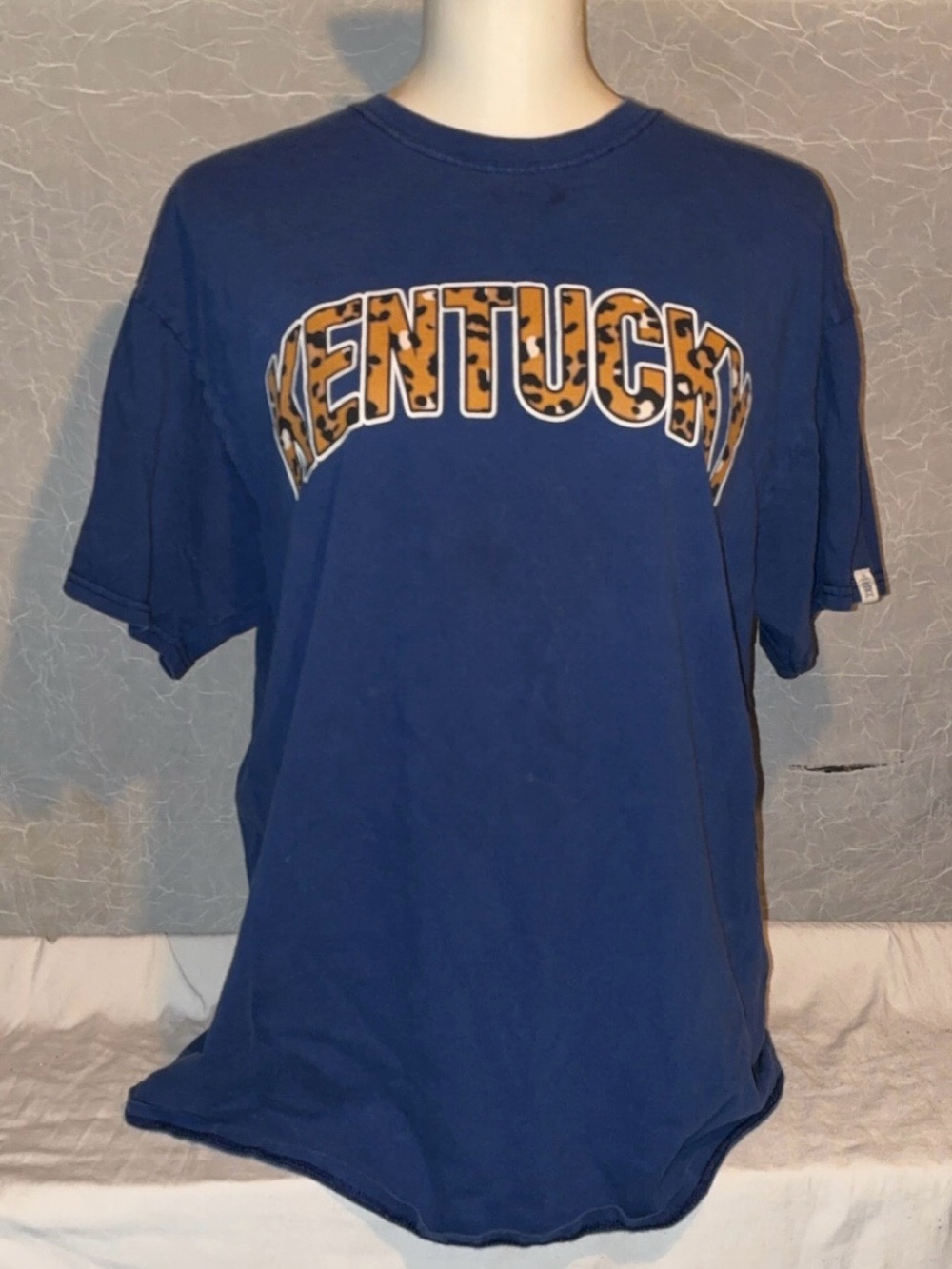 Simply Southern Kentucky Leopard Graphic Tee Blue Short Sleeve Size Large